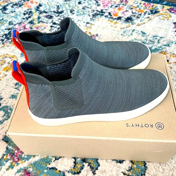 Rothy's Shoes - Brand New, Never worn Rothy’s - -The Chelsea sneaker boot. Blue/gray with Orange